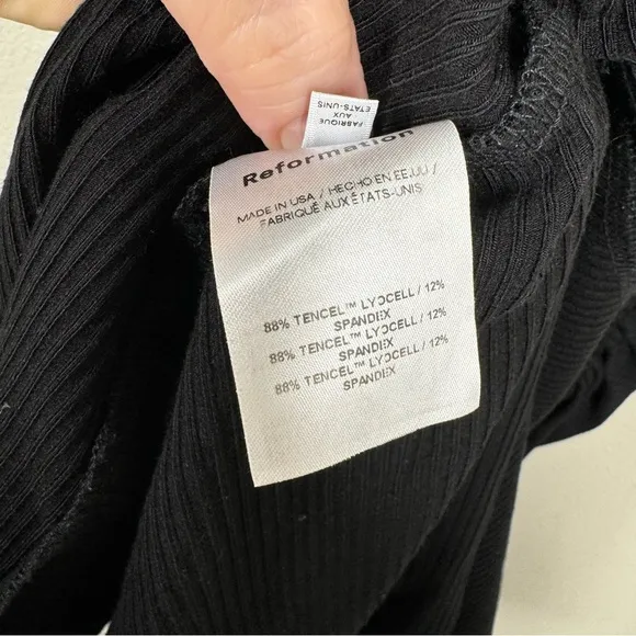 Reformation Bridger Dress Open Back Ruched Black Ribbed Sleeveless Size Small