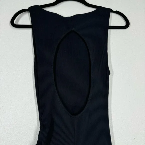Reformation Bridger Dress Open Back Ruched Black Ribbed Sleeveless Size Small