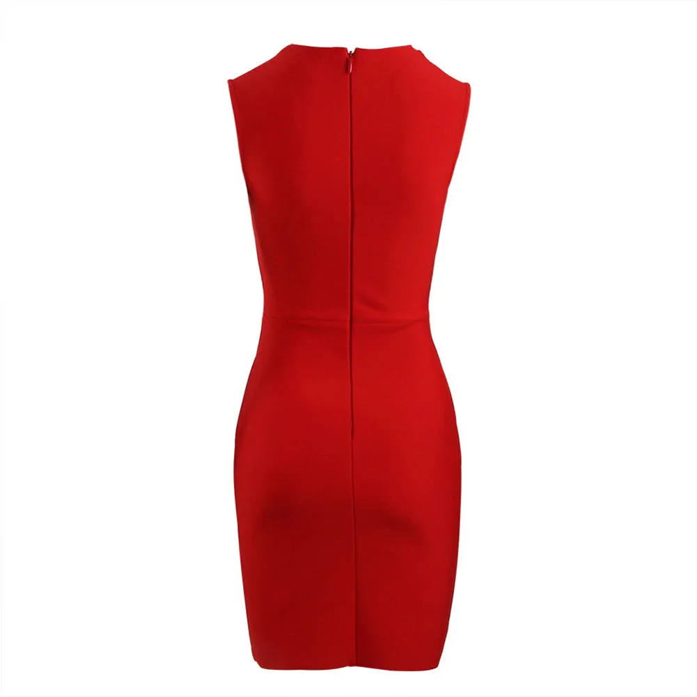 Round Neck Sleeveless Rhinestone Mini Bandage Dress