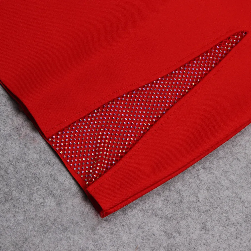 Round Neck Sleeveless Rhinestone Mini Bandage Dress