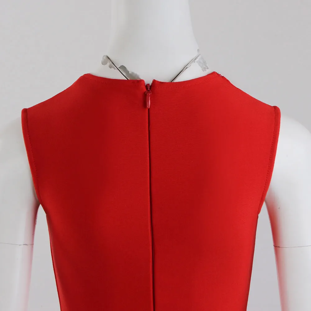 Round Neck Sleeveless Rhinestone Mini Bandage Dress