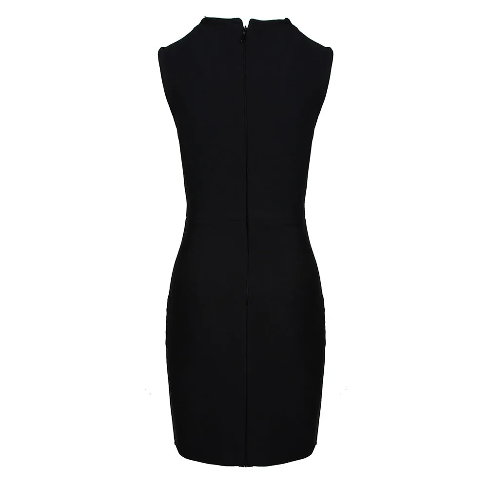 Round Neck Sleeveless Rhinestone Mini Bandage Dress