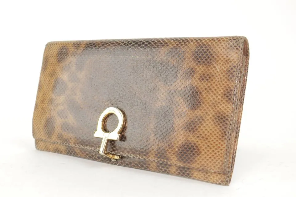 Salvatore Ferragamo Python Snakeskin Gancini Long Flap Wallet 22FK1203
