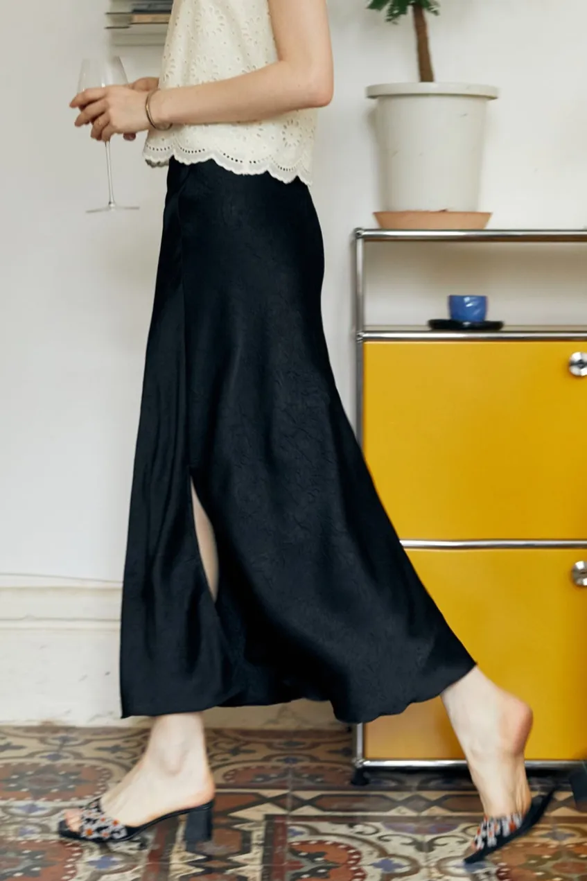 Satin Double Split Fishtail Skirt