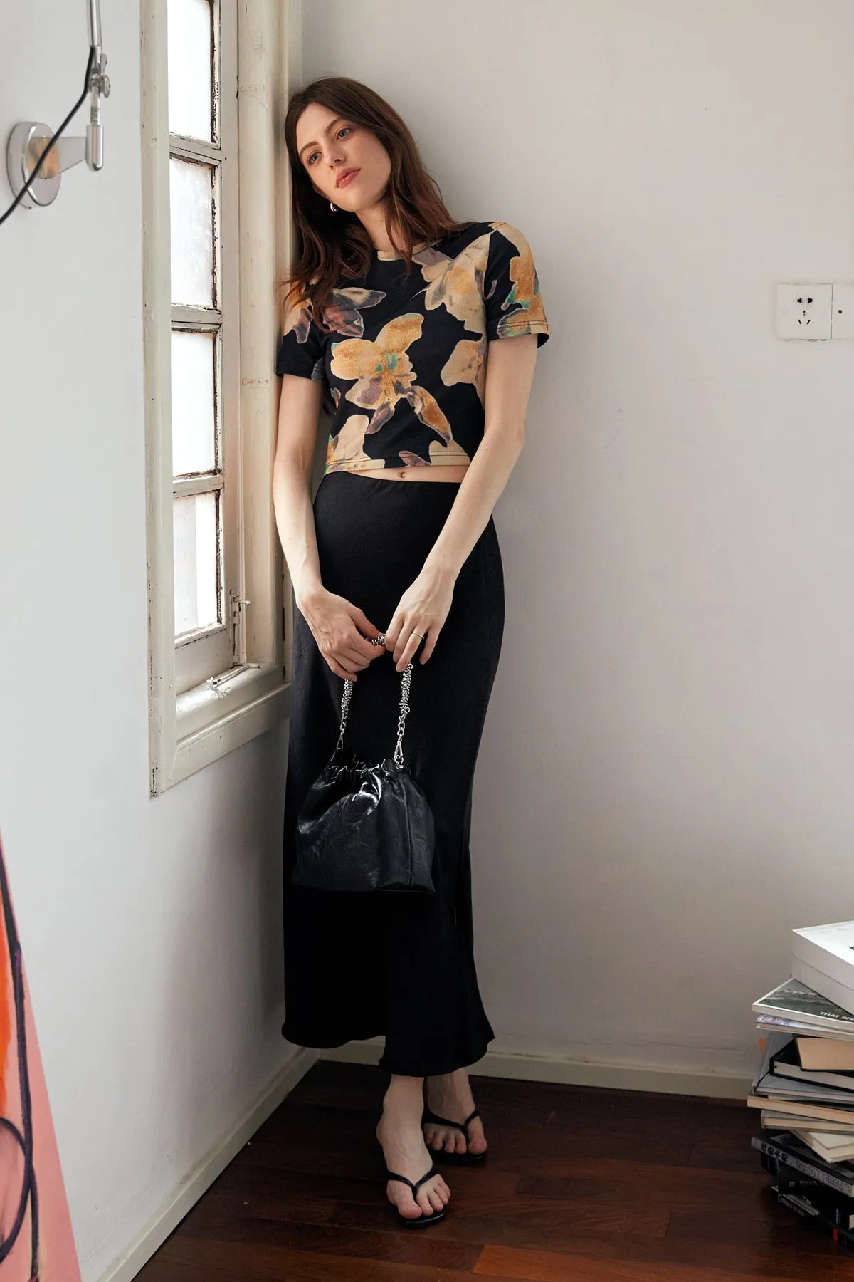 Satin Double Split Fishtail Skirt