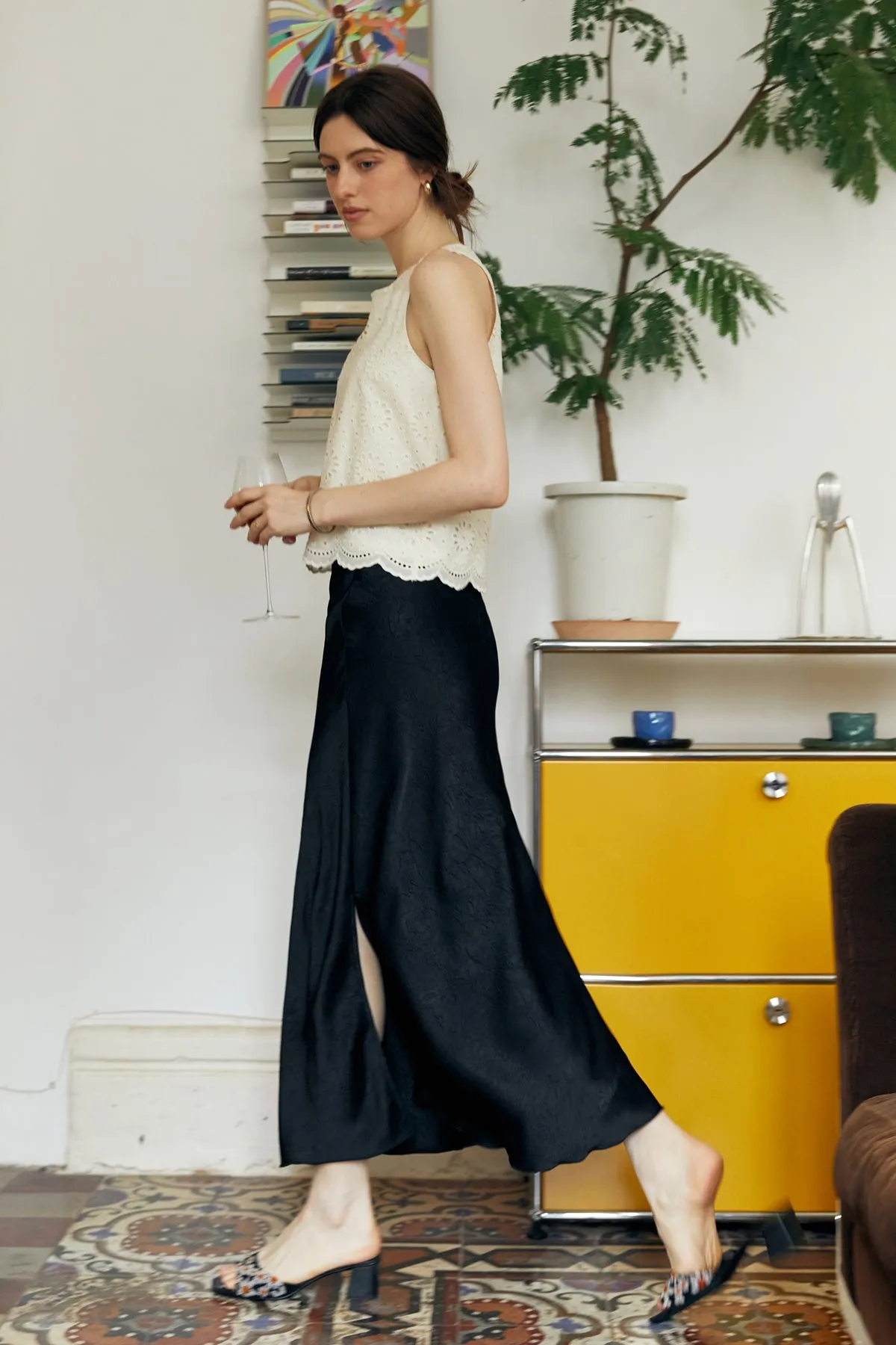 Satin Double Split Fishtail Skirt
