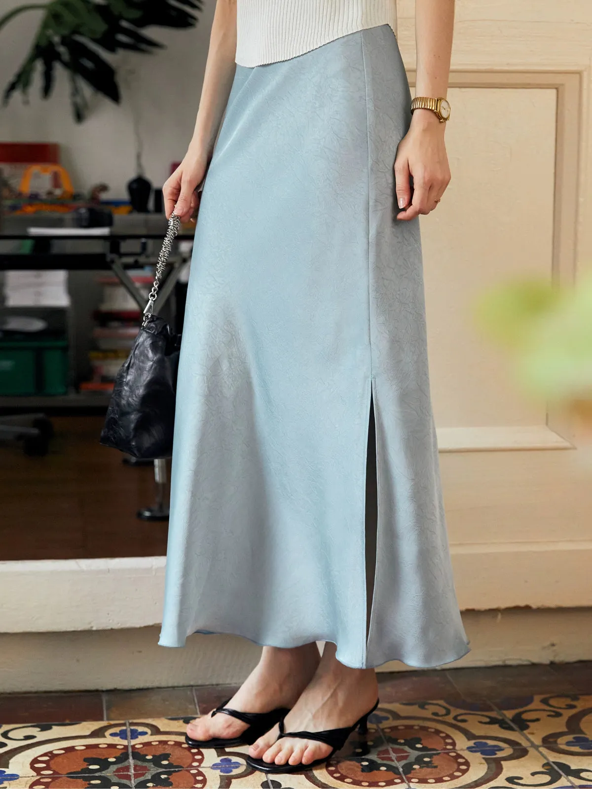 Satin Double Split Fishtail Skirt