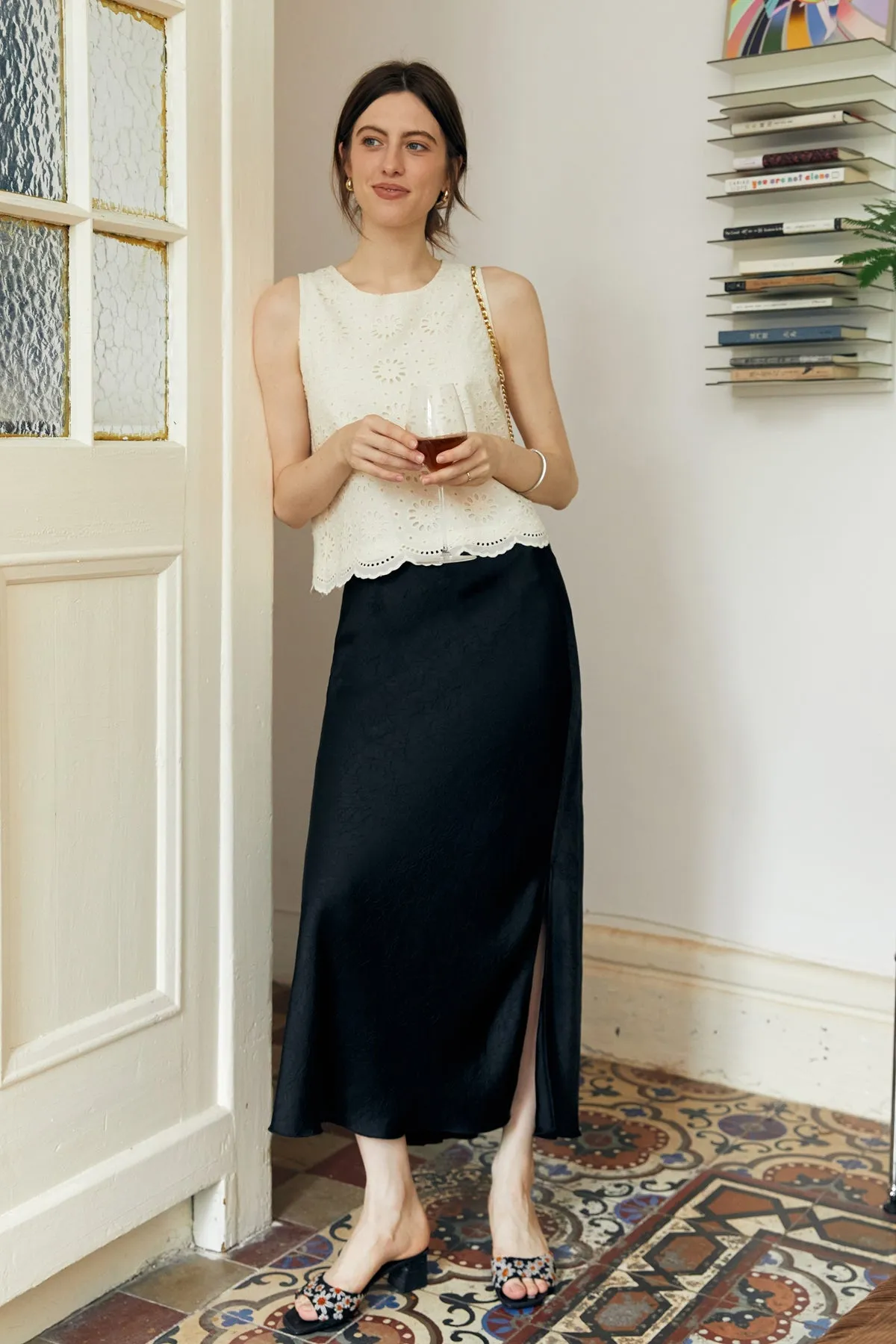Satin Double Split Fishtail Skirt