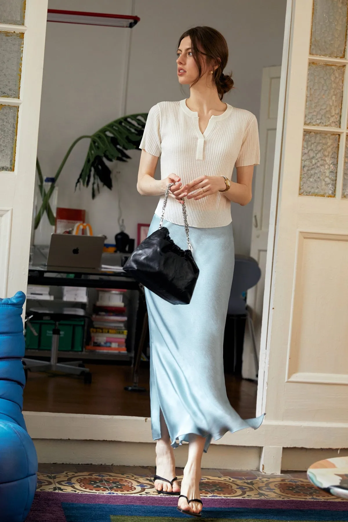 Satin Double Split Fishtail Skirt