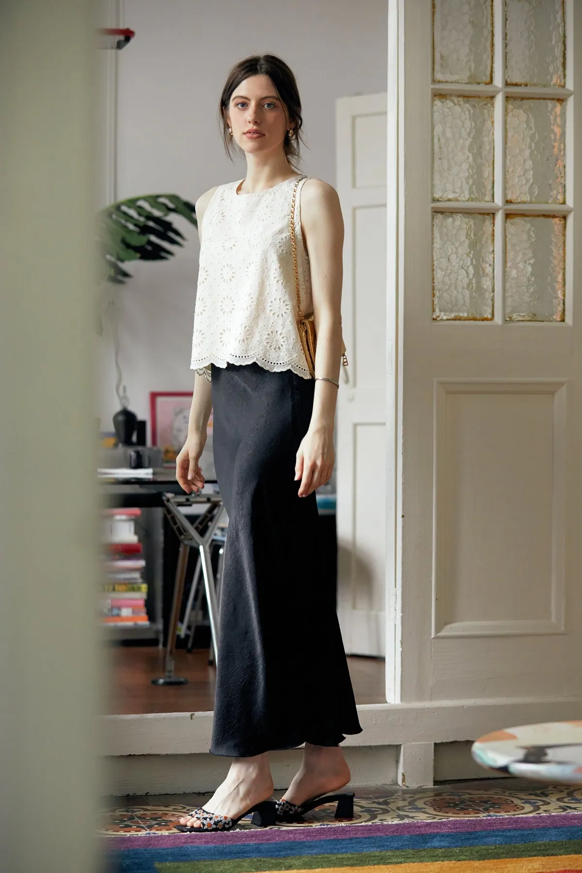 Satin Double Split Fishtail Skirt