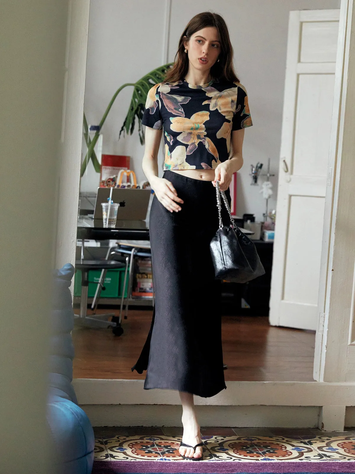 Satin Double Split Fishtail Skirt