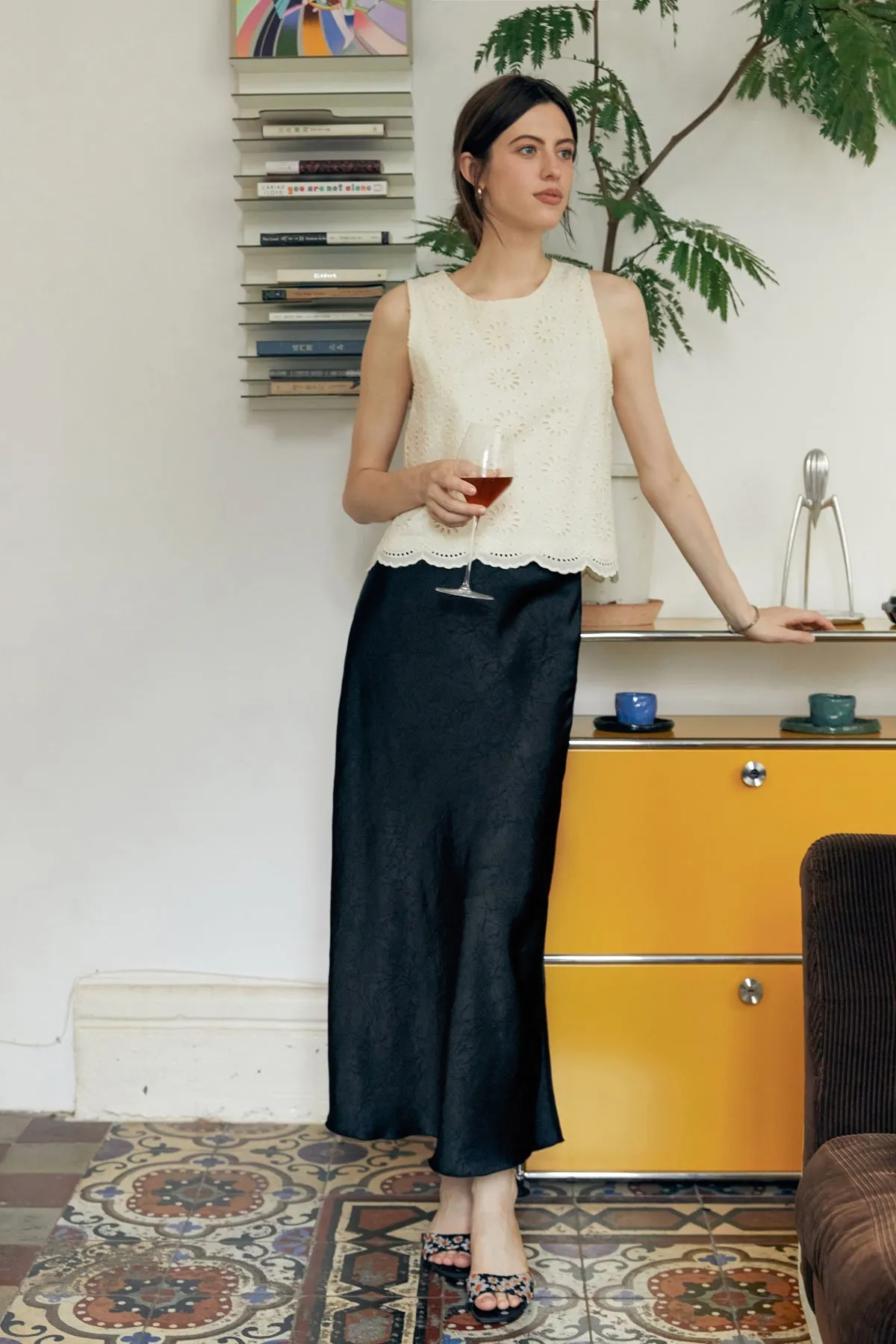 Satin Double Split Fishtail Skirt