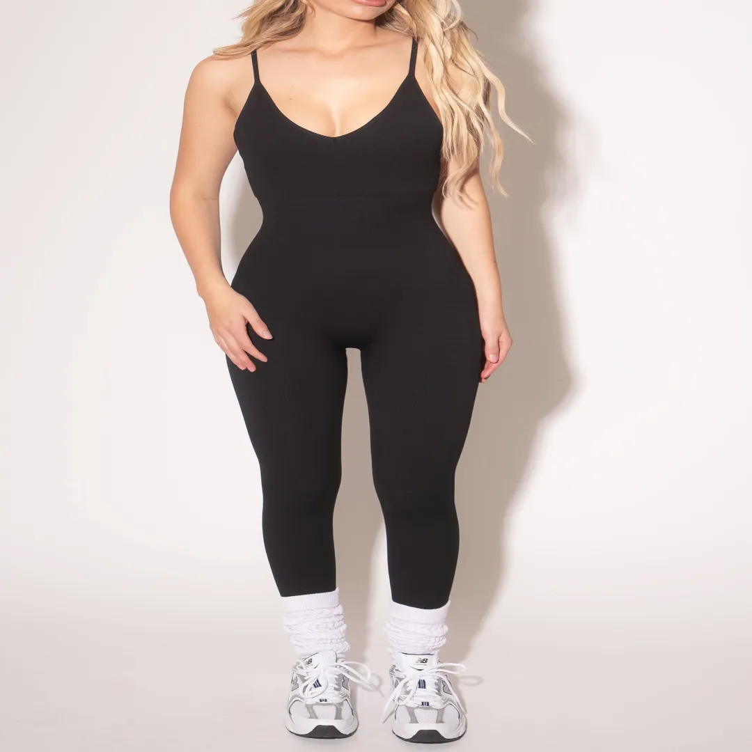 Sculpt Rib 2 piece Jumpsuit - Black