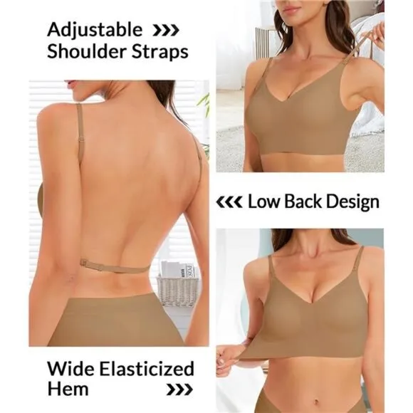 Seamless Low Back Bra Wireless Padded Bralette Thin Straps Comfort Halter