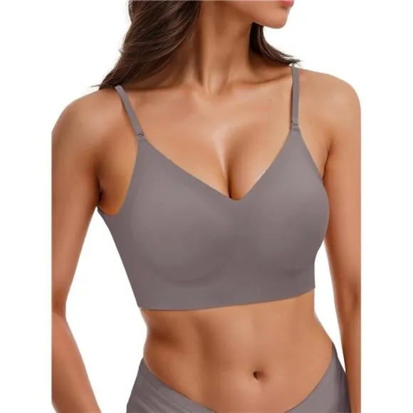 Seamless Low Back Bra Wireless Padded Bralette Thin Straps Comfort Halter