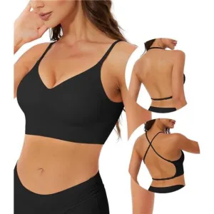 Seamless Low Back Bra Wireless Padded Bralette Thin Straps Comfort Halter