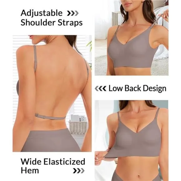 Seamless Low Back Bra Wireless Padded Bralette Thin Straps Comfort Halter
