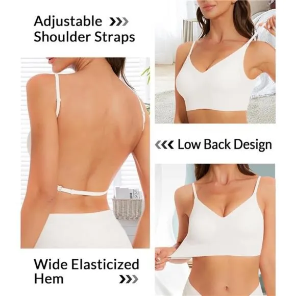 Seamless Low Back Bra Wireless Padded Bralette Thin Straps Comfort Halter
