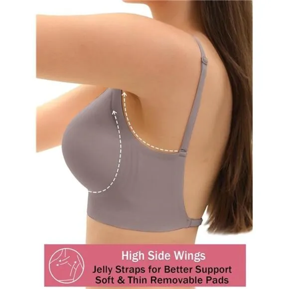 Seamless Low Back Bra Wireless Padded Bralette Thin Straps Comfort Halter