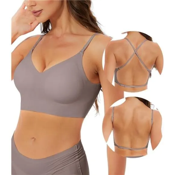 Seamless Low Back Bra Wireless Padded Bralette Thin Straps Comfort Halter