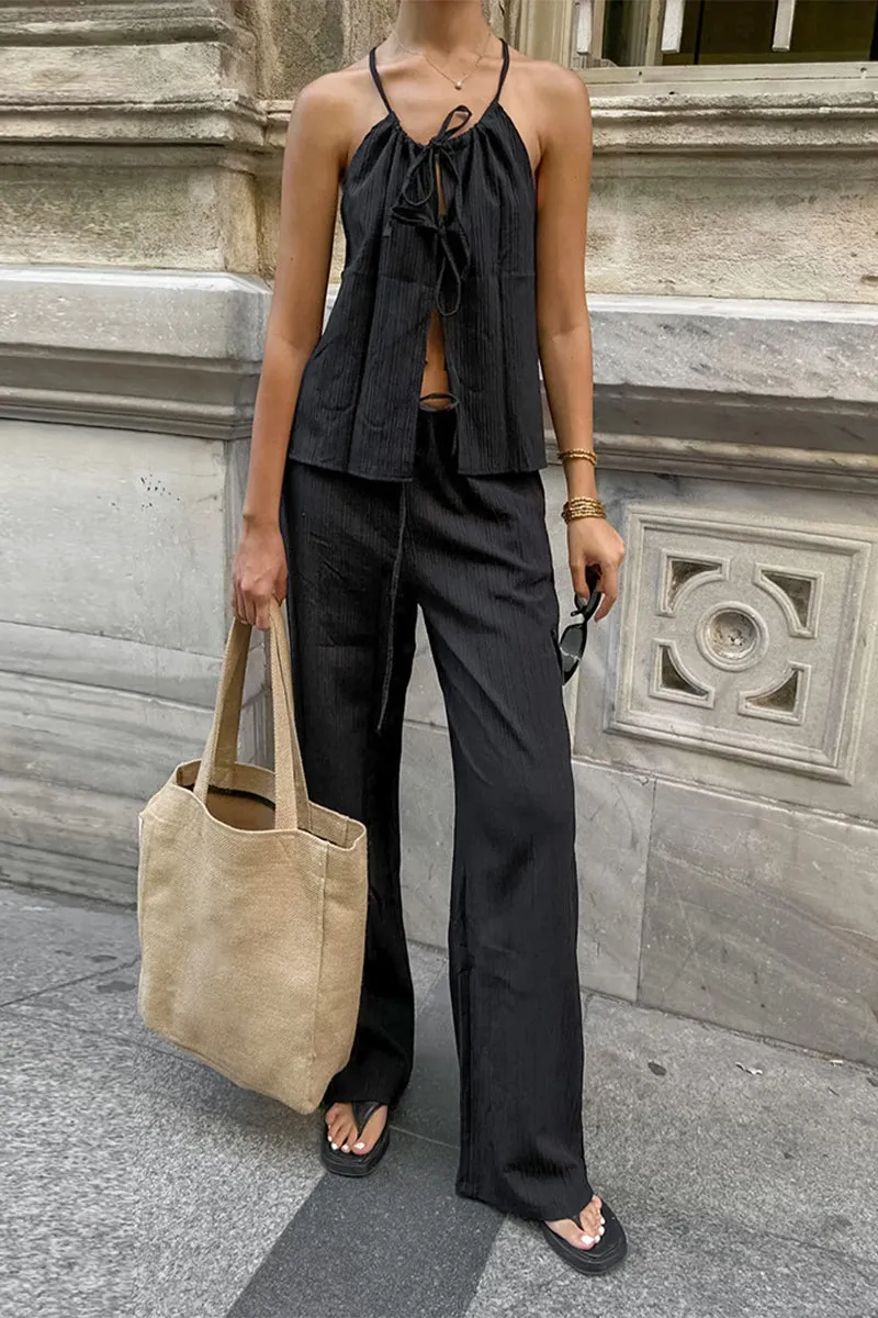Sexy Pocket Strap Design Halter Sleeveless Two Pieces