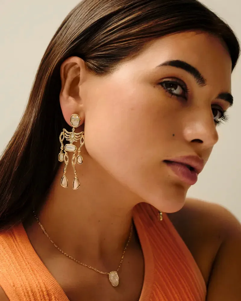 Skeleton Gold Statement Earrings in Ivory Mother of Pearl