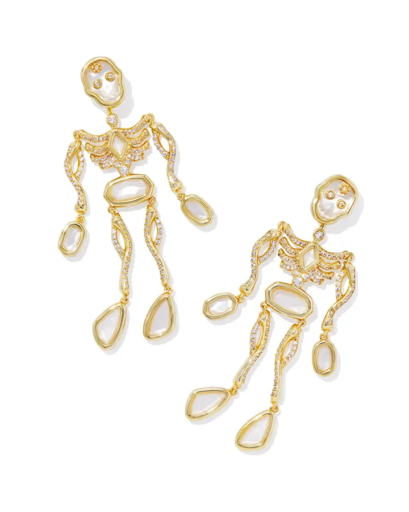 Skeleton Gold Statement Earrings in Ivory Mother of Pearl