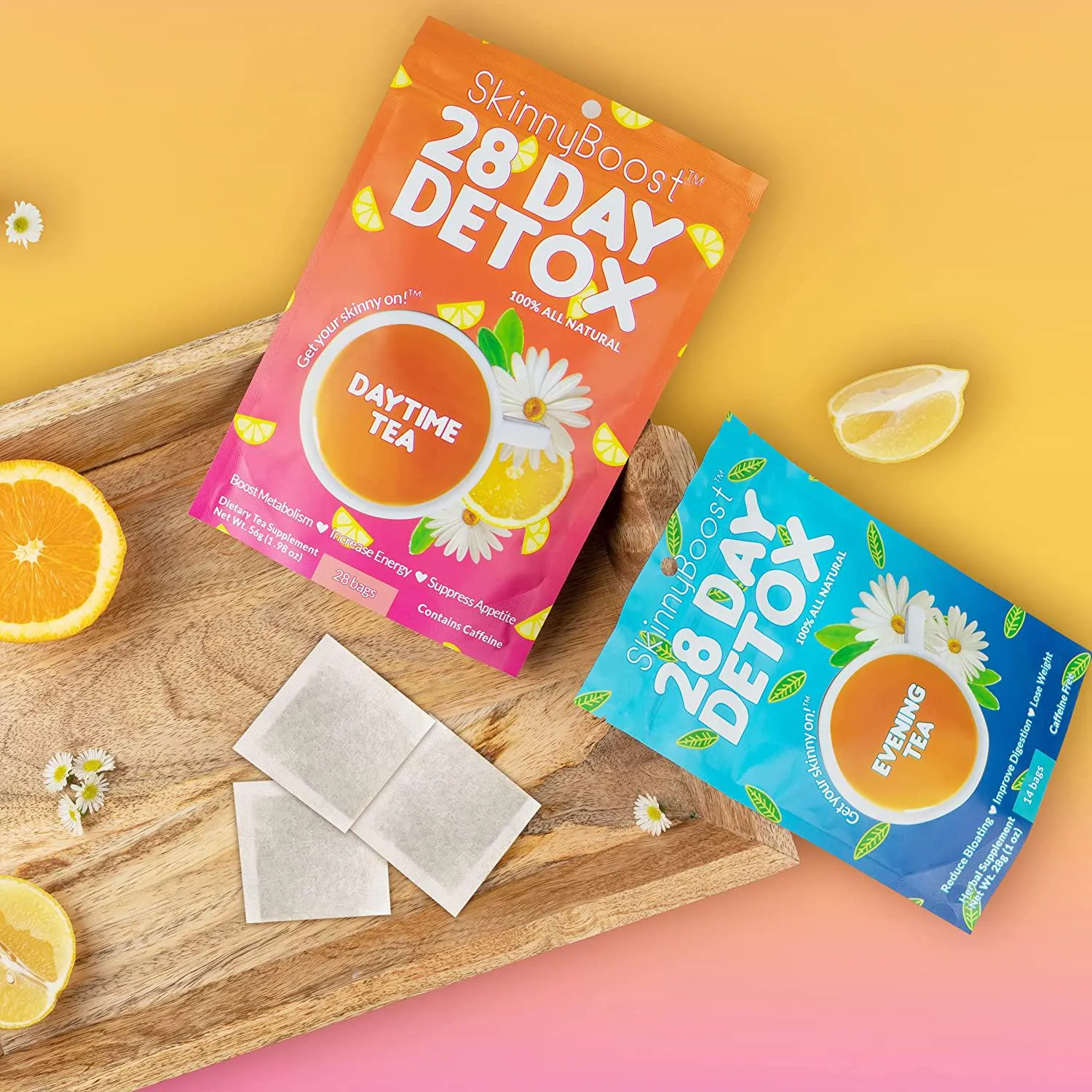 SkinnyBoost 28 Day Detox Tea Kit-1 Daytime Tea (28 Bags) 1 Evening Detox Tea (14 Bags) Non GMO, Vegan, Reduce Bloating, All Natural Detox and Cleanse