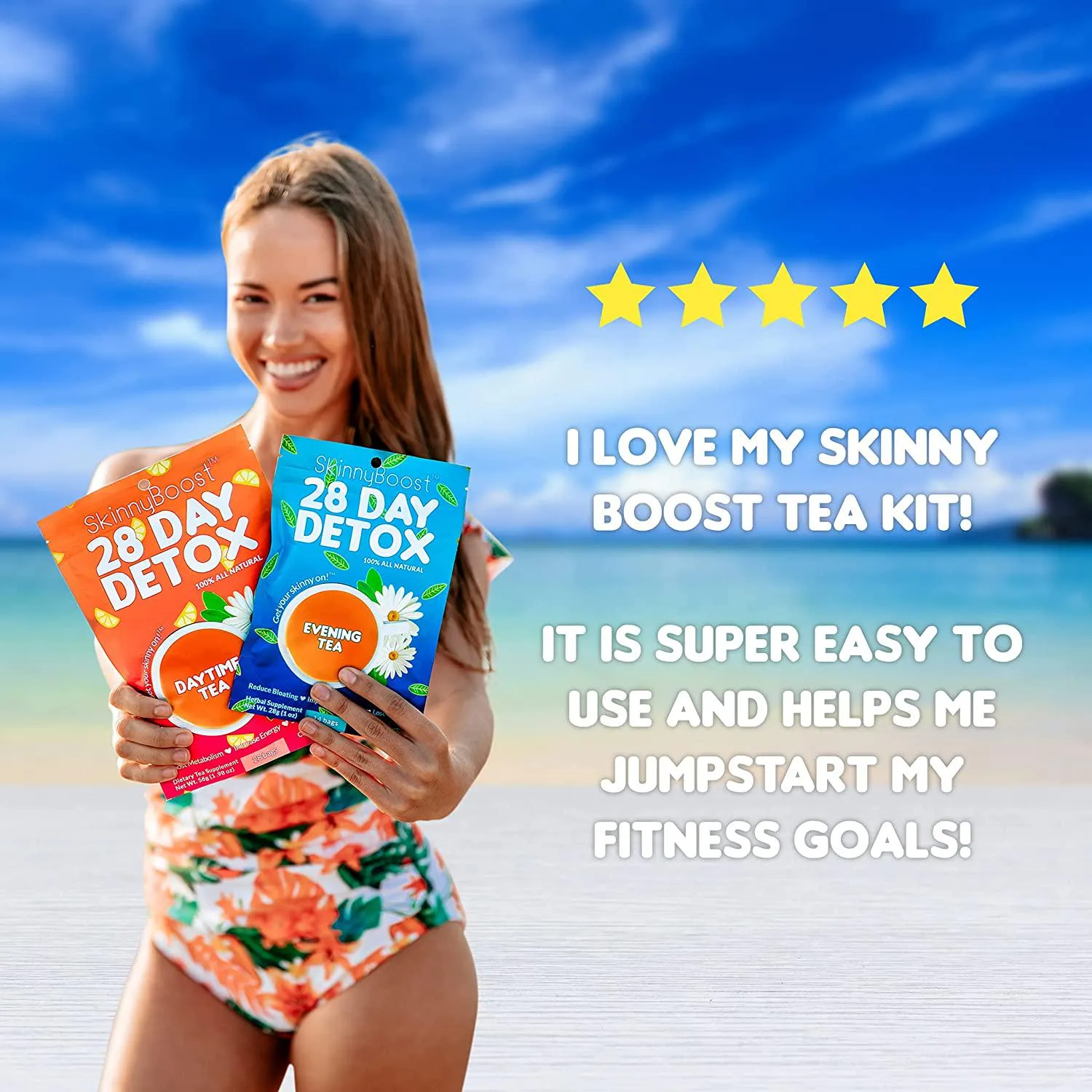 SkinnyBoost 28 Day Detox Tea Kit-1 Daytime Tea (28 Bags) 1 Evening Detox Tea (14 Bags) Non GMO, Vegan, Reduce Bloating, All Natural Detox and Cleanse
