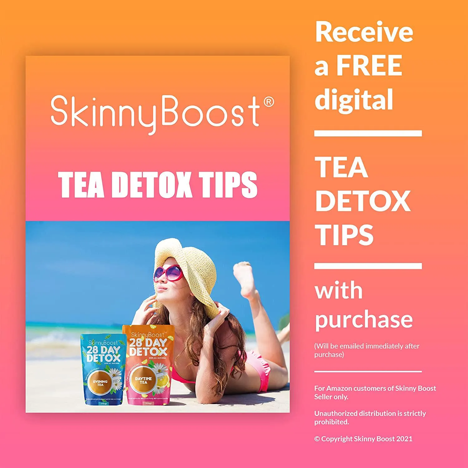 SkinnyBoost 28 Day Detox Tea Kit-1 Daytime Tea (28 Bags) 1 Evening Detox Tea (14 Bags) Non GMO, Vegan, Reduce Bloating, All Natural Detox and Cleanse