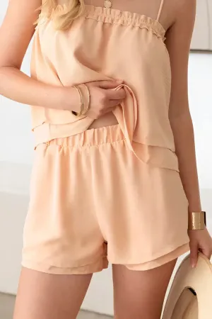 SLEEVELESS RUFFLE LAYER SHORTS