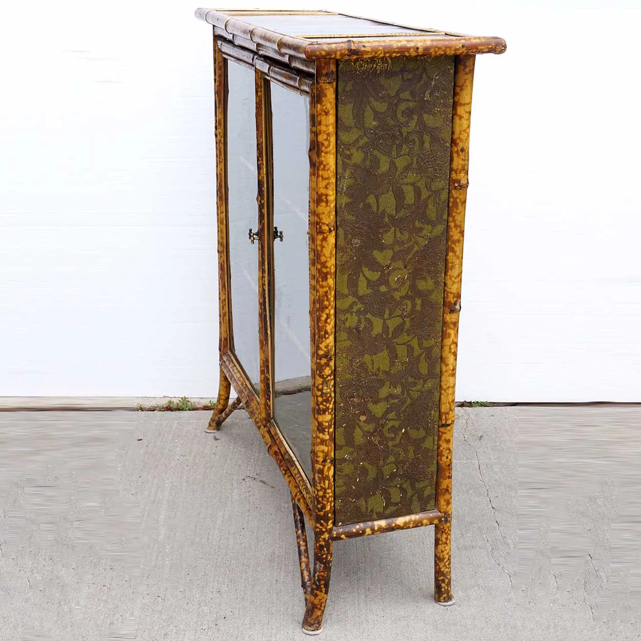Small English Aesthetic Movement Lacquer, Pine and Bamboo Glazed Door Bookcase