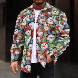 Snowman Holiday Print Double Pocket Denim Jacket 2412000720