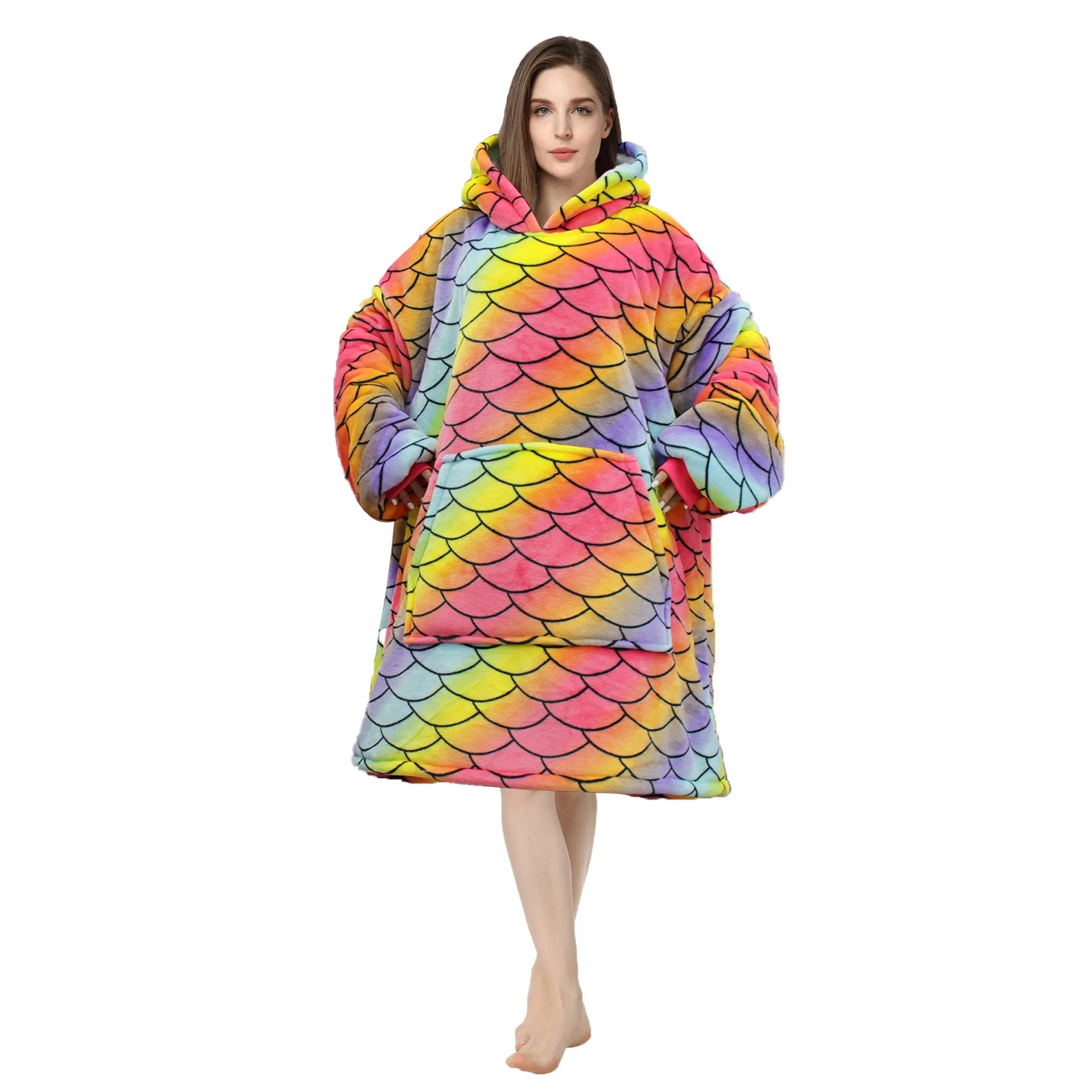 Soft Warm "Wearable Blanket" Coral Fleece Hoodie