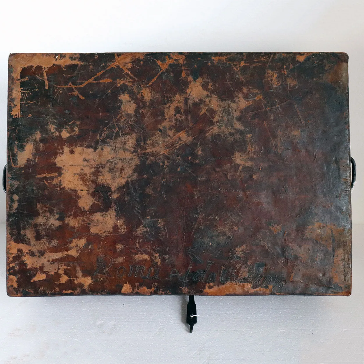 Spanish Baroque Tooled Leather and Iron Mounted Pine Desk / Document Box