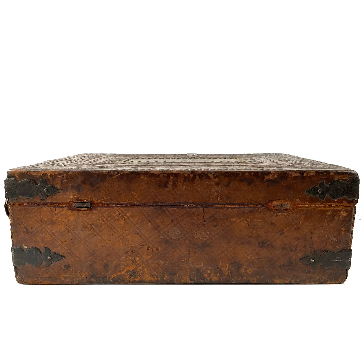 Spanish Baroque Tooled Leather and Iron Mounted Pine Desk / Document Box