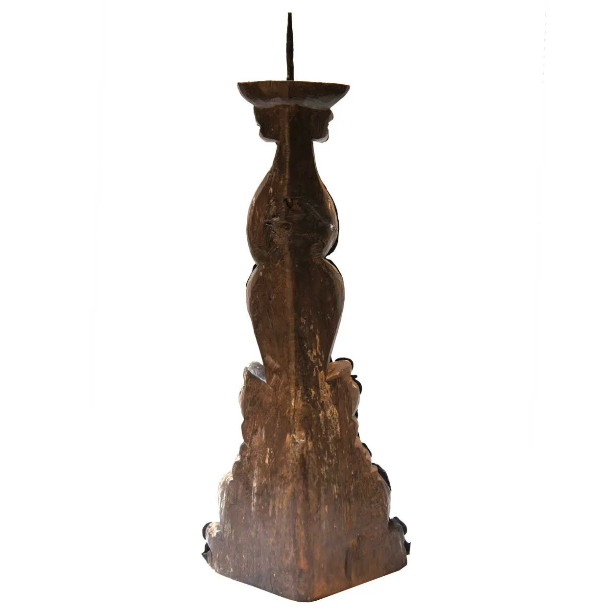 Spanish or Portuguese Silver Mounted Teak Candlestick