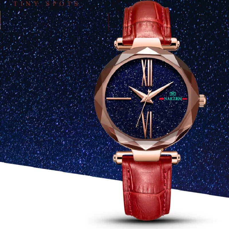 Starry Dial Leather Strap Women's Watch