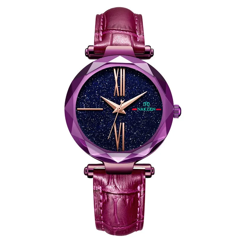 Starry Dial Leather Strap Women's Watch