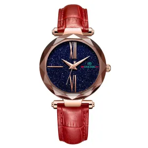 Starry Dial Leather Strap Women's Watch