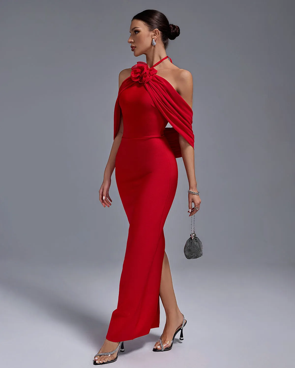 Strap-Flower Backless Maxi Bandage Dress