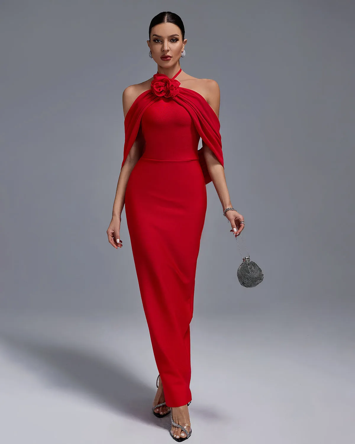 Strap-Flower Backless Maxi Bandage Dress