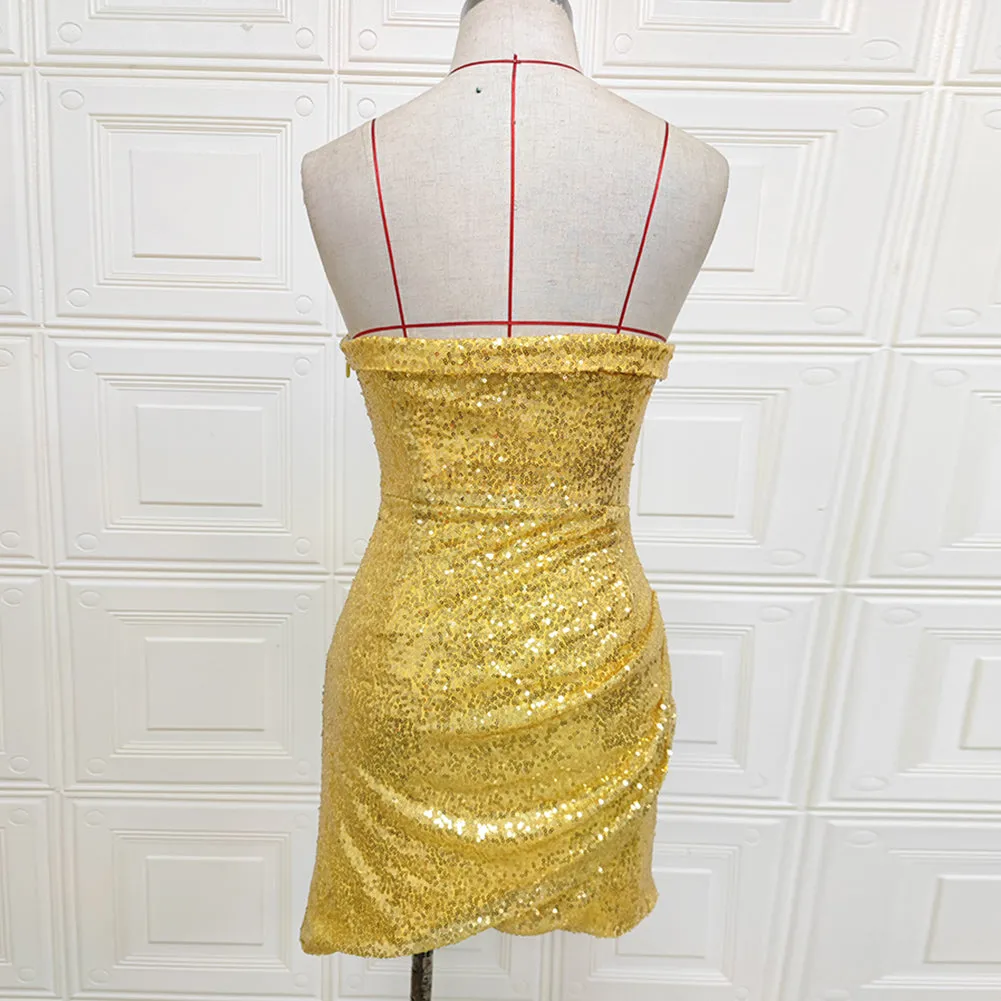 Strapless Sleeveless Mini Sequined Bodycon Dress
