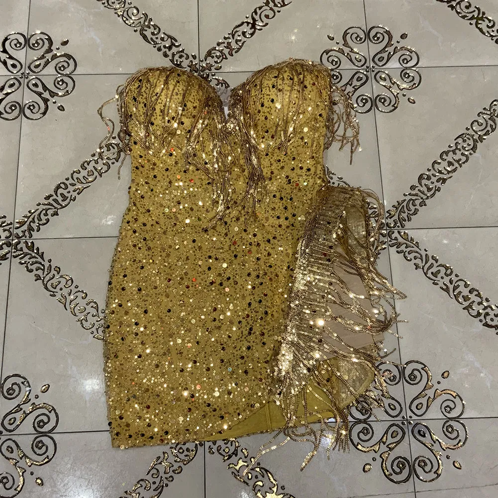 Strapless Sleeveless Mini Sequined Bodycon Dress