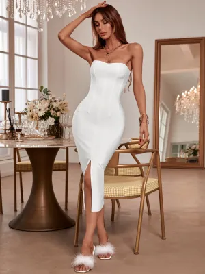Strapless Sleeveless Slit Midi Bandage Dress PP21123