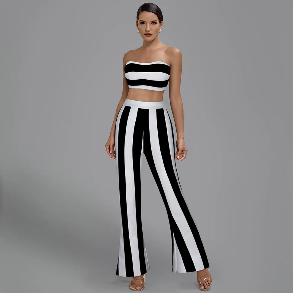 Strapless Sleeveless Striped Bandage Set
