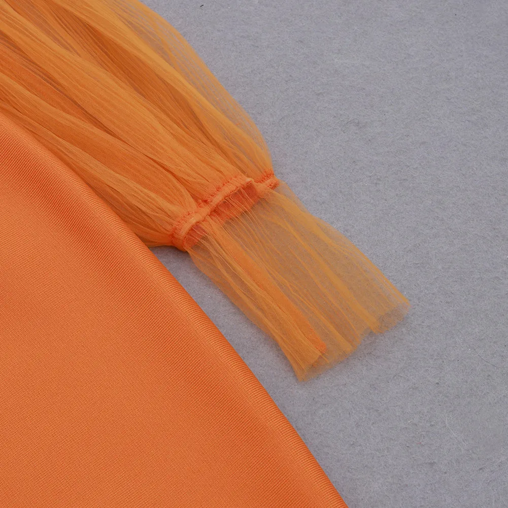 Strappy Long Sleeve Tulle Midi Bandage Dress