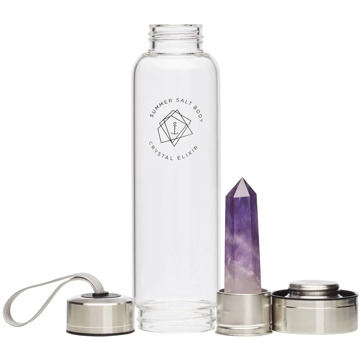 Summer Salt Body Amethyst Crystal Elixir - Glass Water Bottle 550mL   Neoprene Sleeve
