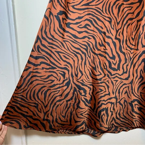 Sweet Baby Jamie | Satin Zebra Print Midi Pull-On Skirt Brown/Black Sz Medium