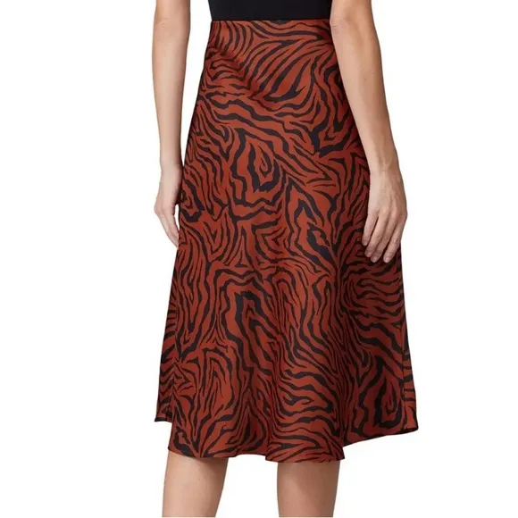 Sweet Baby Jamie | Satin Zebra Print Midi Pull-On Skirt Brown/Black Sz Medium